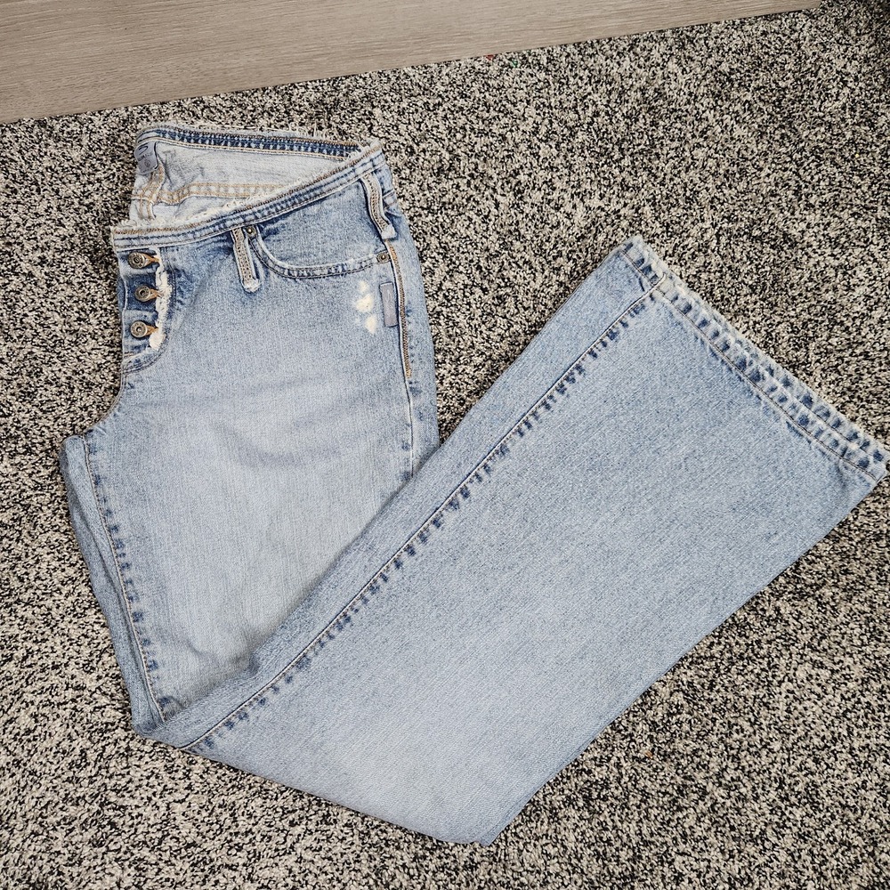 Vtg Y2K Silver Jeans Low Rise Flare Hip Hugger Women 32/33 Lightwash Grunge 90s